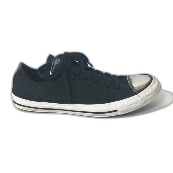 CONVERSE Sneaker Women's Size 8 Black All Star Low Top Brush-Off Leather Toecap - Picture 10 of 10